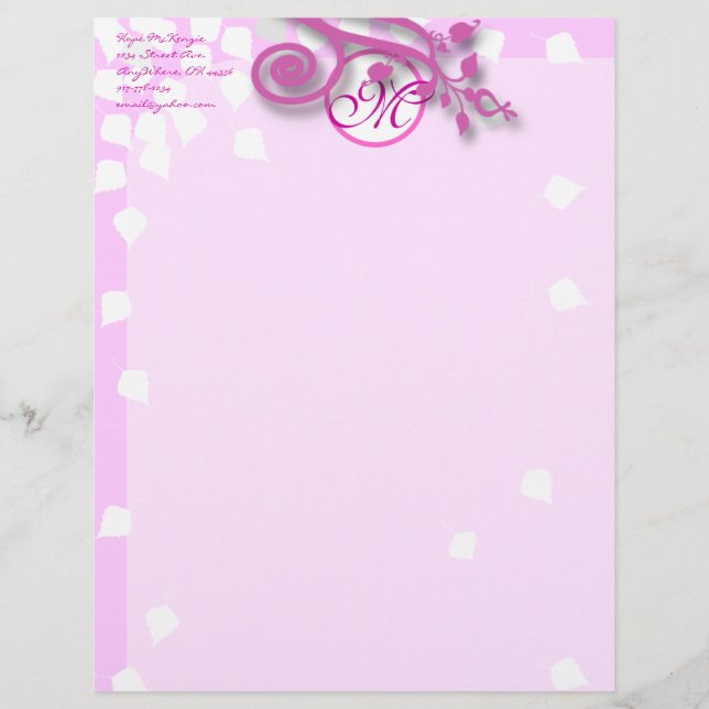 Monogram Letterhead Lavender, Rosa och hallon Brevhuvud (Framsida)