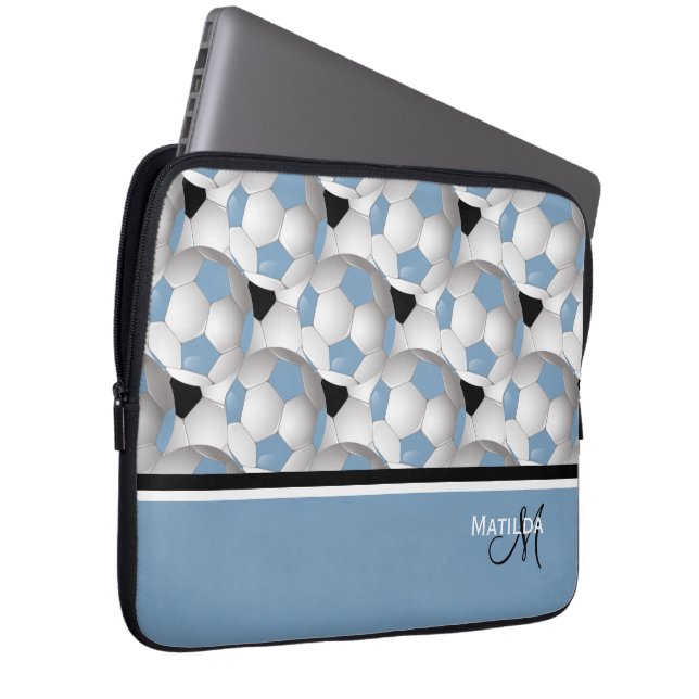 Monogram Light Blue Soccer Ball Mönster Laptop Sleeve (Framsidan Höger)