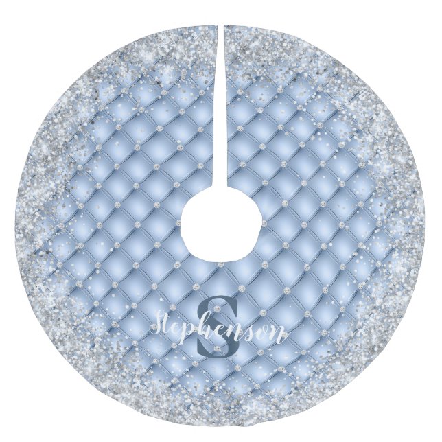 Monogram Light Blue Tuftad Diamond Silver Glitter Julgransmatta Borstad Polyester (Framsidan)
