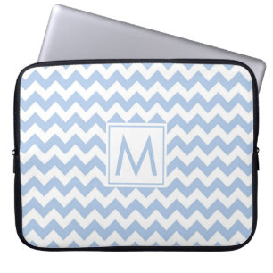 Monogram Light Blue White Chevron Rand Mönster Laptop Fodral