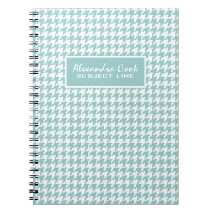 Monogram Light Blue & White Houndstooth Mönster Anteckningsbok