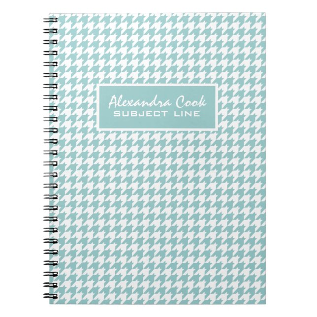Monogram Light Blue & White Houndstooth Mönster Anteckningsbok (Framsidan)