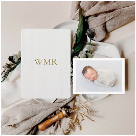 Monogram Light Grått Birth Meddelande