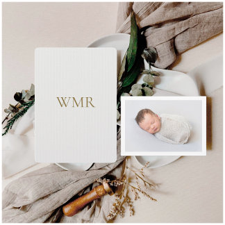 Monogram Light Grått Birth Meddelande