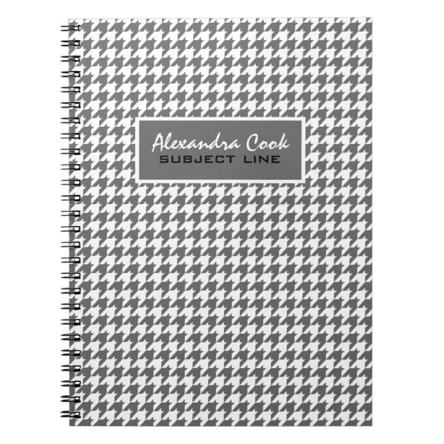 Monogram Light Grått & White Houndstooth Mönster Anteckningsbok (Framsidan)
