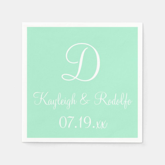 Monogram Light Mint Exklusiv Colorful Papper Napki Pappersservett (Framsidan)