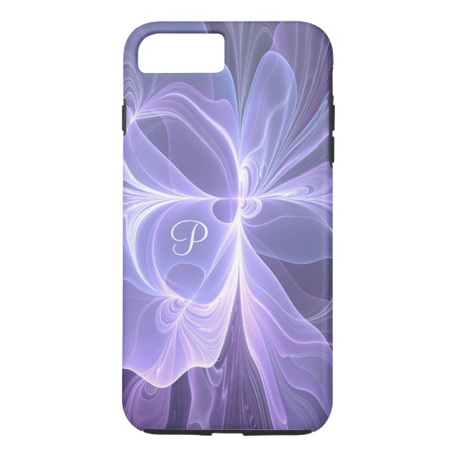 Monogram Lila Abstrakt Modern Fractal Case-Mate iPhone Skal (Baksida)