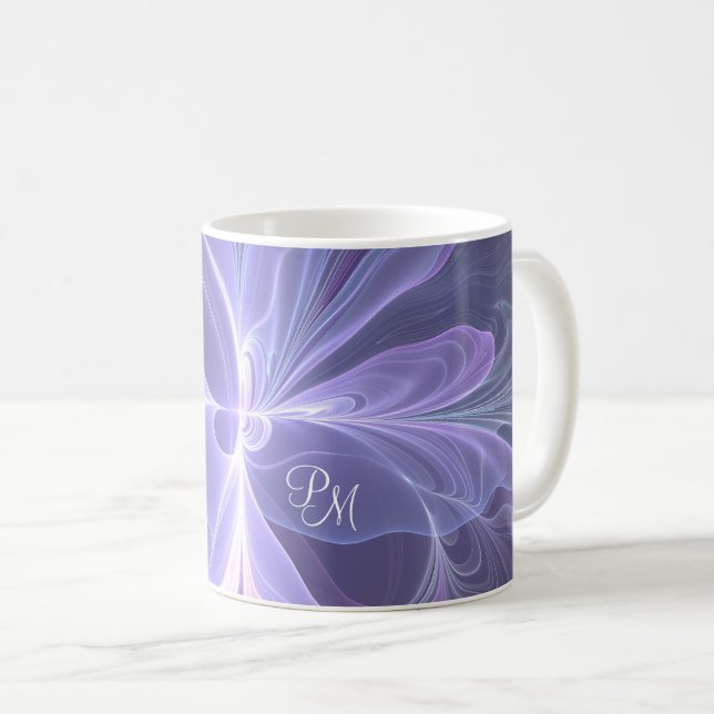 Monogram Lila Abstrakt Modern Fractal Kaffemugg (Framsida höger)