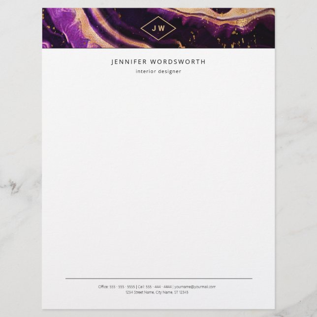Monogram Lila   av vattenfärgen Professionell Agat Brevhuvud (Framsida)