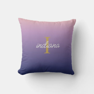 Monogram lila blå Ombre Stilig Skriptnamn Kudde