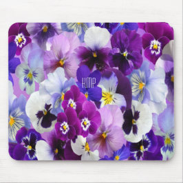 Monogram lila blå vit pensé blommor musmatta