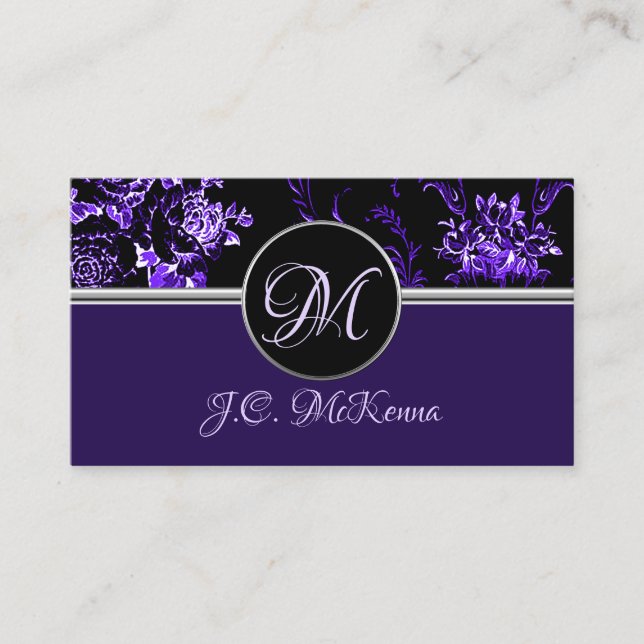 Monogram Lila Blommigt Affärskort 2 Visitkort (Framsida)