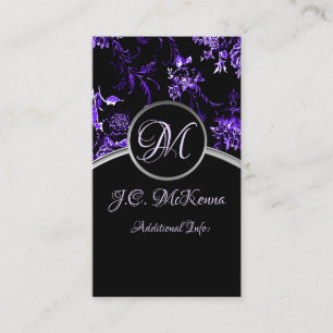 Monogram Lila Blommigt Affärskort 3 Visitkort