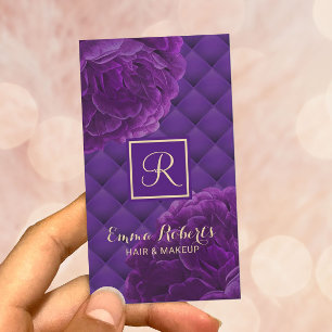 Monogram Lila Blommigt Elegant Beauty Salon Visitkort
