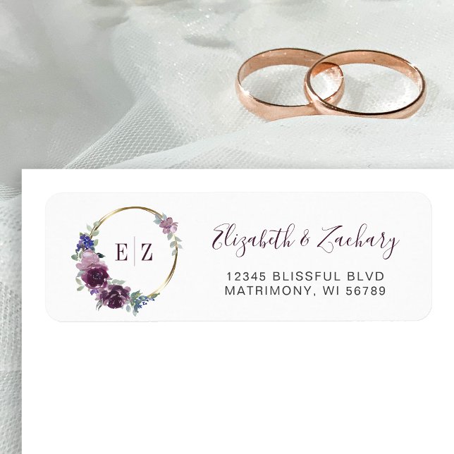 Monogram Lila Blommigt Guld Ring Returadress Returadress Etikett (Skapare uppladdad)