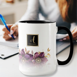Monogram Lila Blommigt Mugg