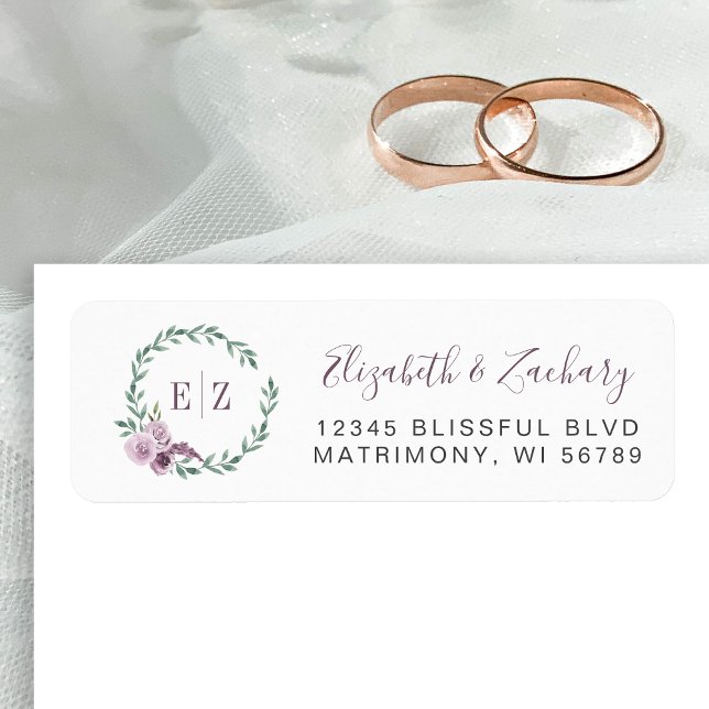 Monogram Lila Blommigt Utandning Returadress Etikett (Skapare uppladdad)