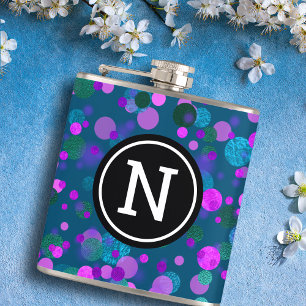 Monogram lila blue glitter konetti-prickar på teal fickplunta