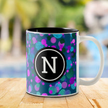 Monogram lila blue glitter konetti-prickar på teal