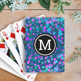 Monogram lila blue konetti-prickar på teatermodern casinokort