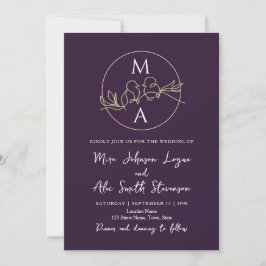 Monogram Lila Bröllop Inbjudningar