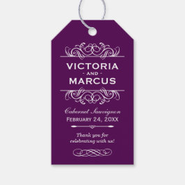 Monogram lila Bröllop Vin Flaska Presentetikett