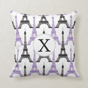 Monogram Lila Chic Eiffel Torn Mönster Kudde