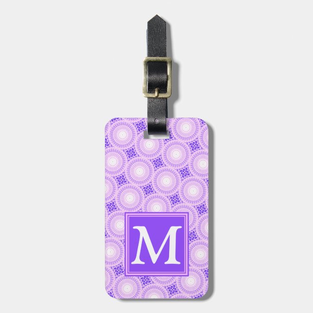 Monogram lila circles mönster bagagebricka (Vertikal Framsida)