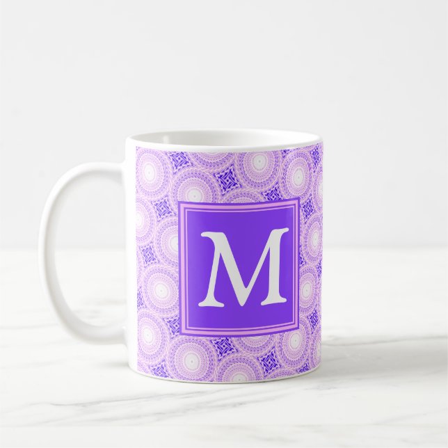 Monogram lila circles mönster kaffemugg (Vänster)