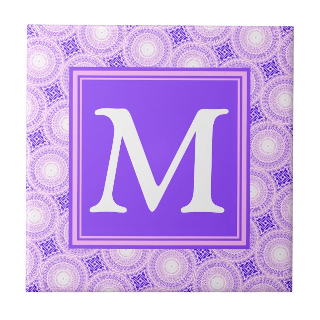Monogram lila circles mönster kakelplatta (Framsidan)