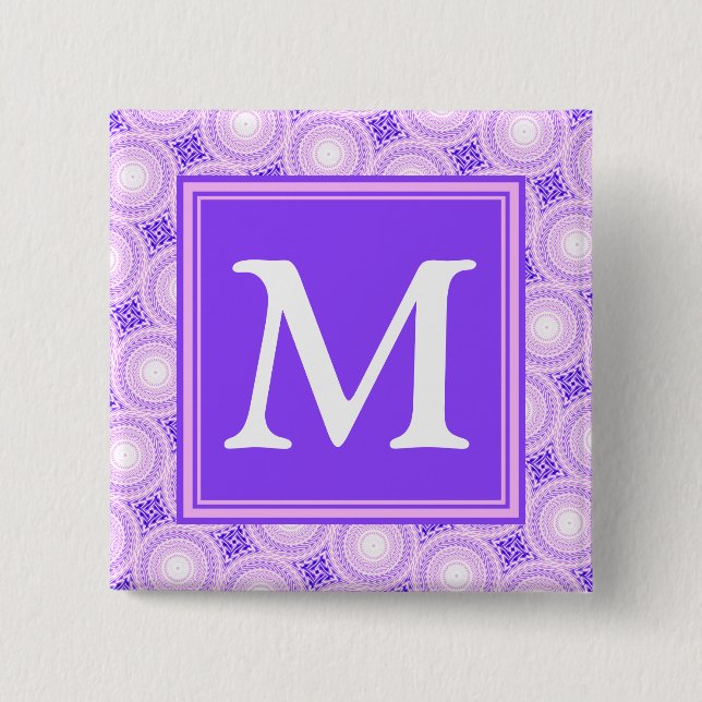 Monogram lila circles mönster knapp (Framsida)