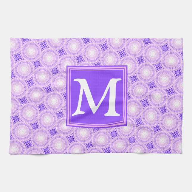 Monogram lila circles mönster kökshandduk (Horisontell)