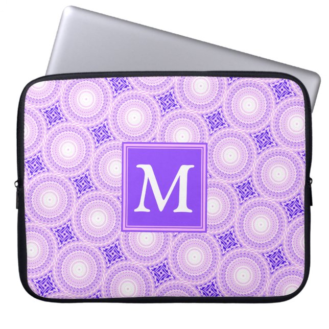 Monogram lila circles mönster laptop fodral (Framsidan)