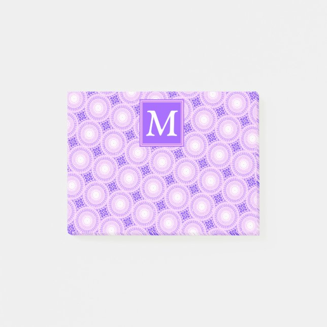 Monogram lila circles mönster post-it block (Framsida)
