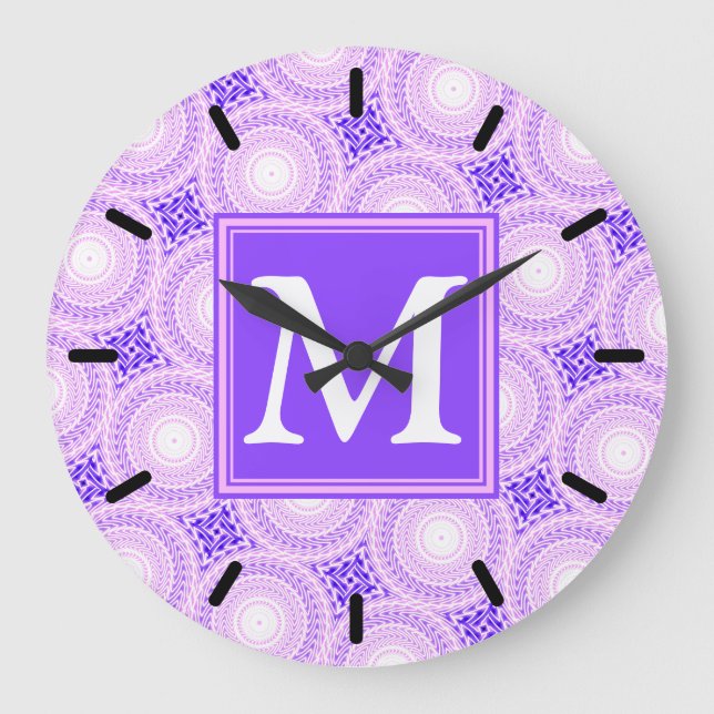 Monogram lila circles mönster stor klocka (Framsida)
