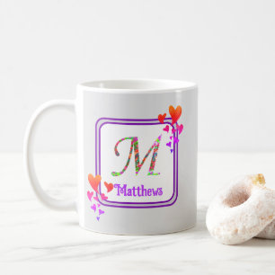 Monogram Lila Färga hörn Inledande efternamn Kaffemugg