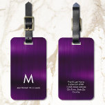 Monogram Lila Faux Metall Steel Styled Anpassnings Bagagebricka<br><div class="desc">Monogram Lila Faux Metall Steel Styled Anpassningsbar Luggage Tag</div>