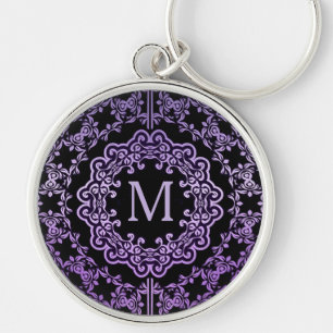 Monogram Lila Filigree Motif-Nyckelring Rund Silverfärgad Nyckelring