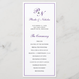 Monogram Lila Formal Elegant bröllop Program