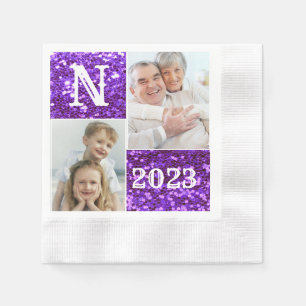 Monogram Lila Glitter 2 Photos Collage Pappersservett