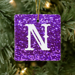 Monogram Lila Glitter Metallisk jul  Julgransprydnad Keramik