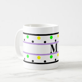 Monogram Lila Gul Grön Prickar Kaffemugg