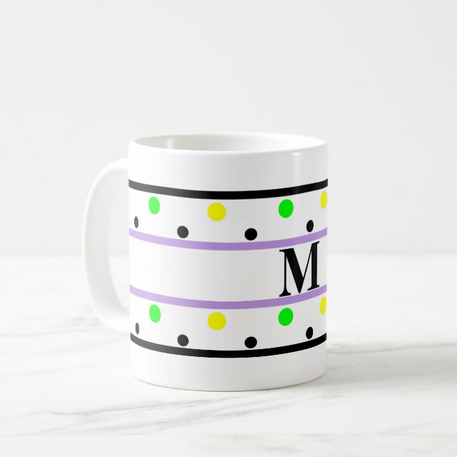 Monogram Lila Gul Grön Prickar Kaffemugg (Framsida vänster)