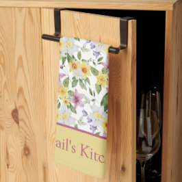 Monogram Lila Gul Vit Grön Blommig Chic Kökshandduk