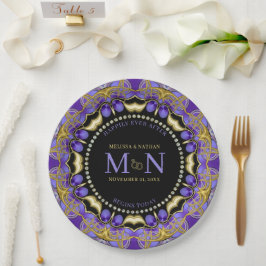 Monogram Lila Guld Diamond Snöre Unik Bröllop