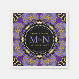 Monogram Lila Guld Diamond Snöre Unik Bröllop Pappersservett
