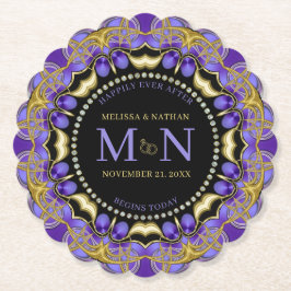 Monogram Lila Guld Diamond Snöre Unik Bröllop Underlägg Papper