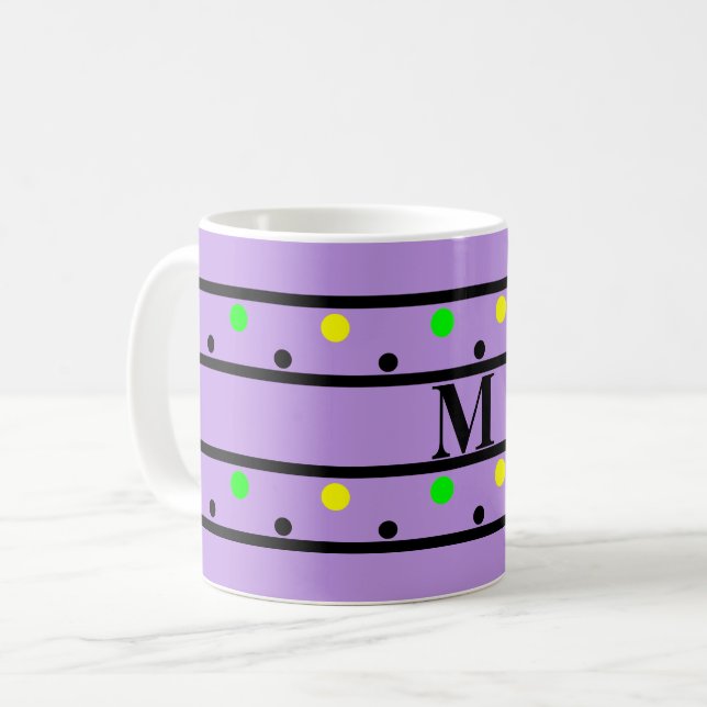 Monogram Lila Gult Grönt Polka dots Kaffemugg (Framsida vänster)