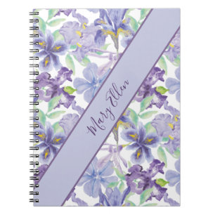 Monogram Lila Gult Iris Blommigt Vattenfärg Anteckningsbok