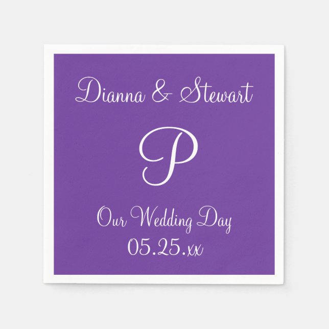 Monogram Lila Heart Forme Solid Färg Papper Nap Pappersservett (Framsidan)